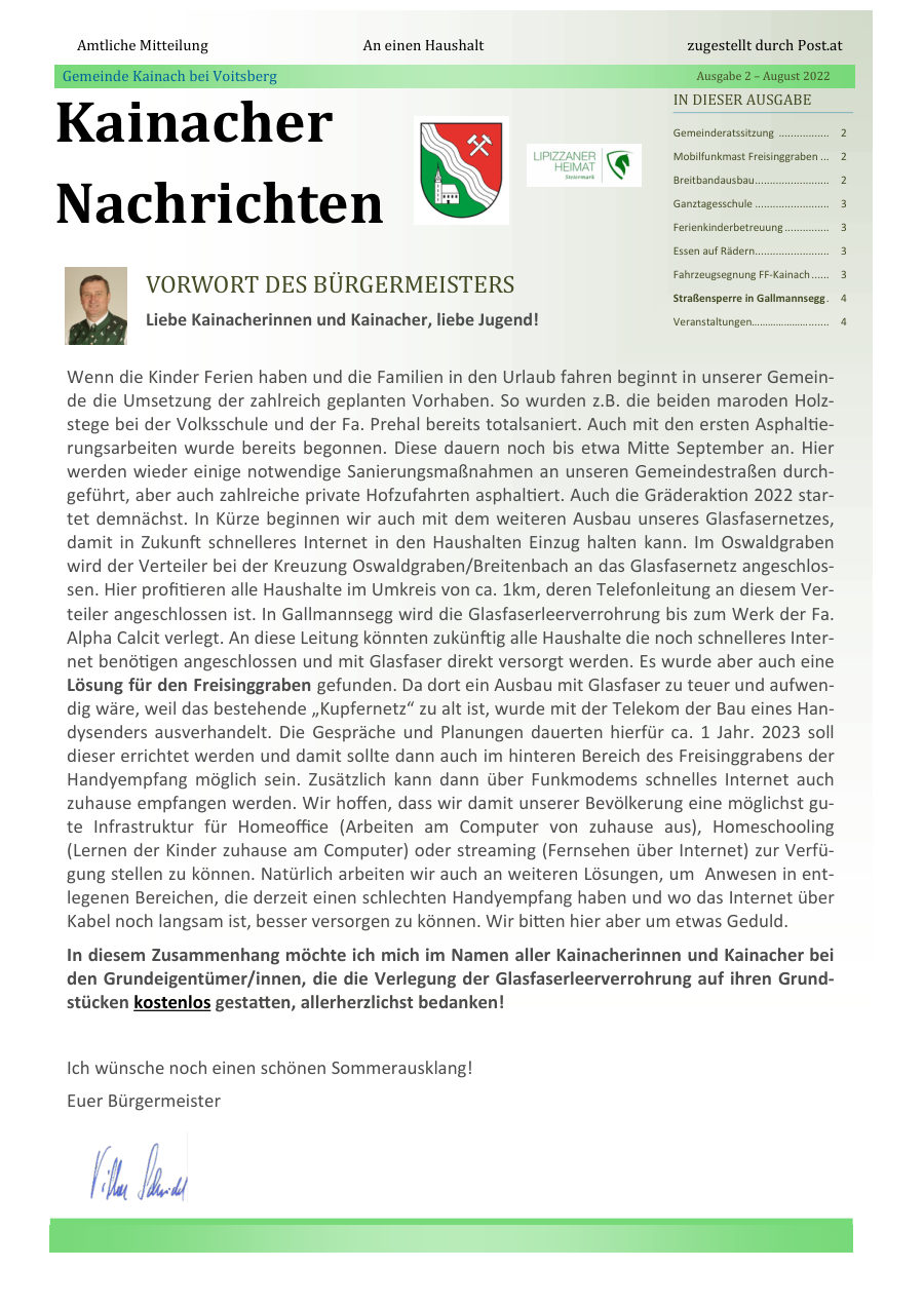 Kainacher Nachrichten – August 2022