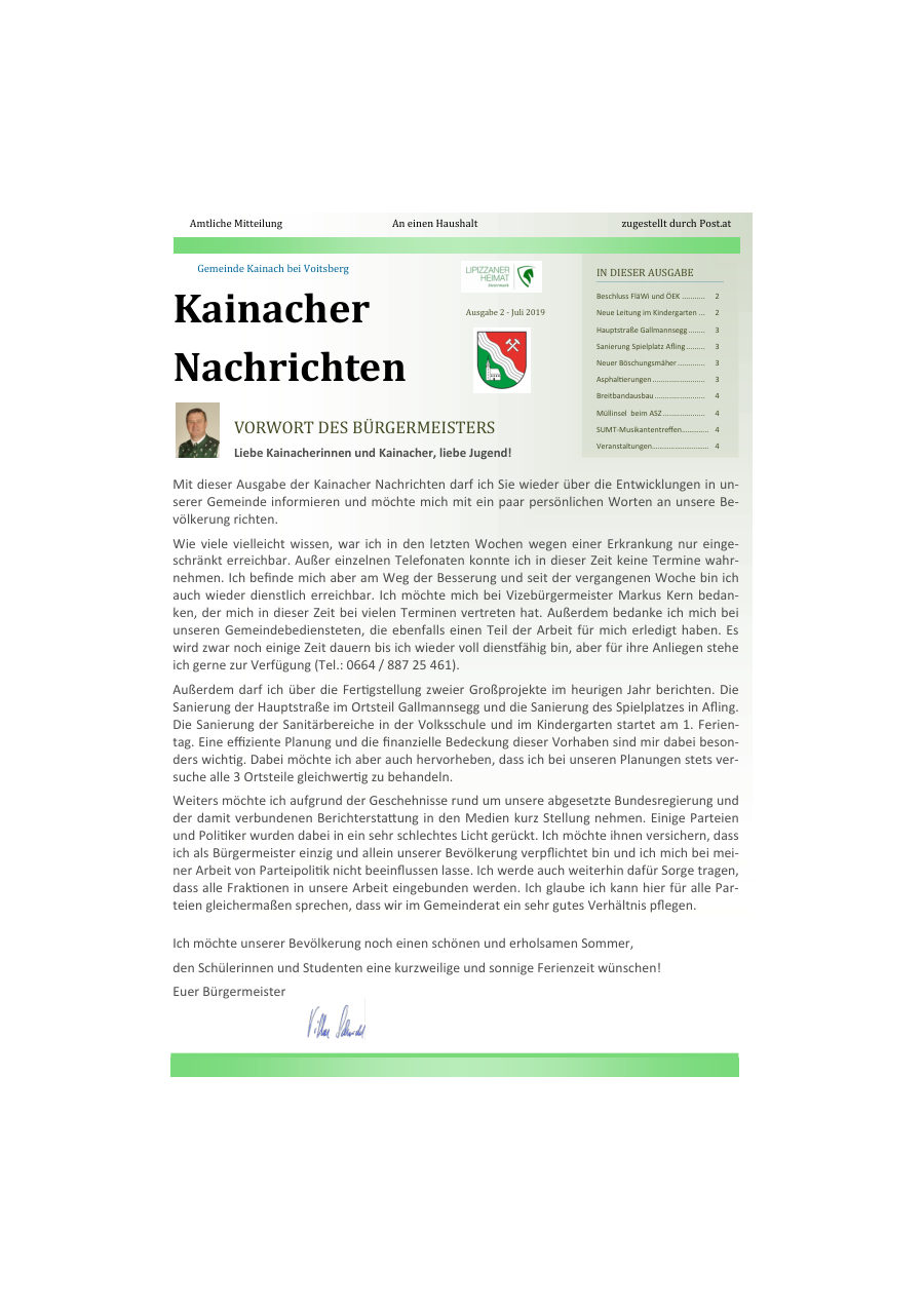 Kainacher Nachrichten – Juli 2019