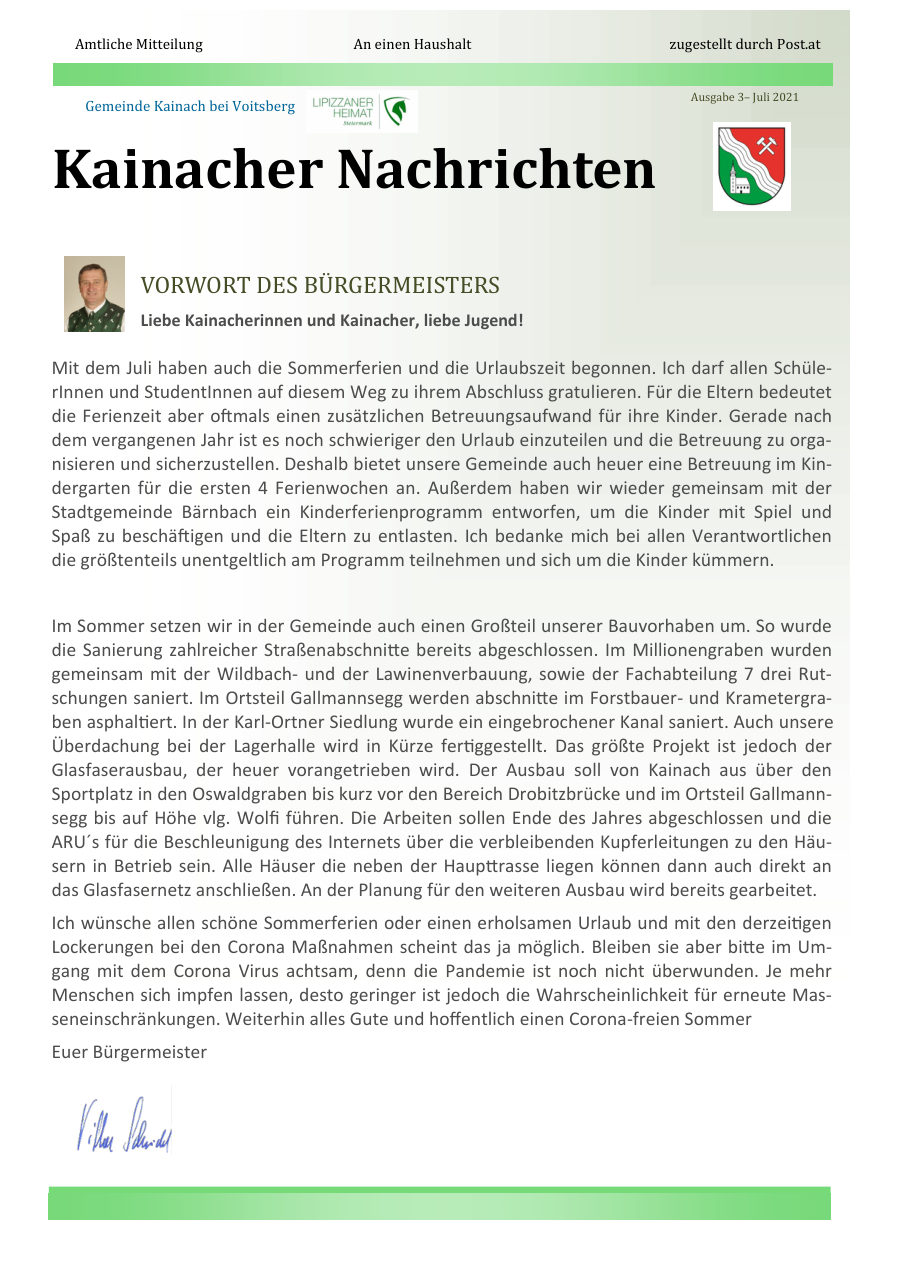 Kainacher Nachrichten – Juli 2021