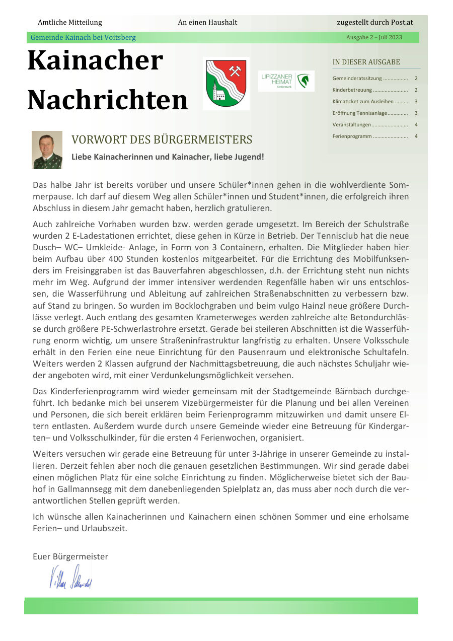 Kainacher Nachrichten – Juli 2023