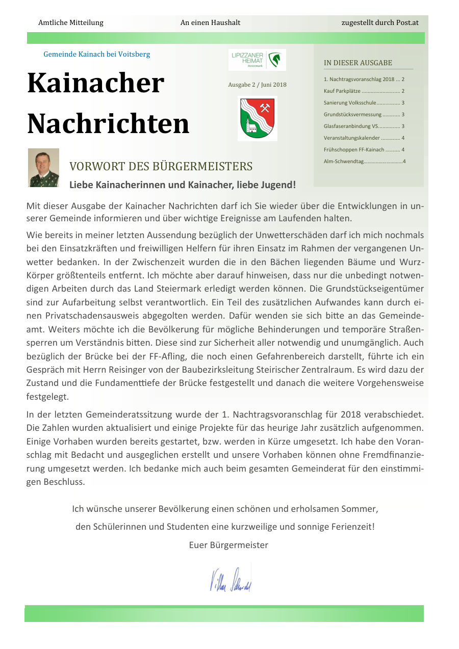 Kainacher Nachrichten – Juni 2018