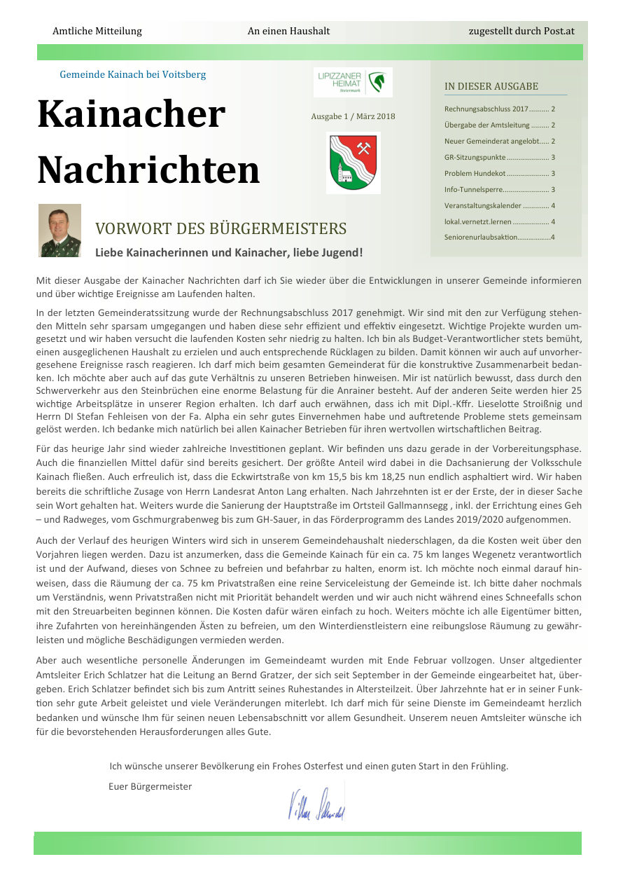 Kainacher Nachrichten – März 2018
