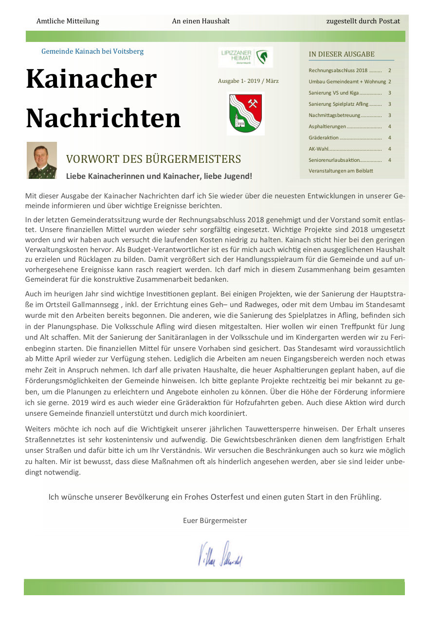 Kainacher Nachrichten – März 2019