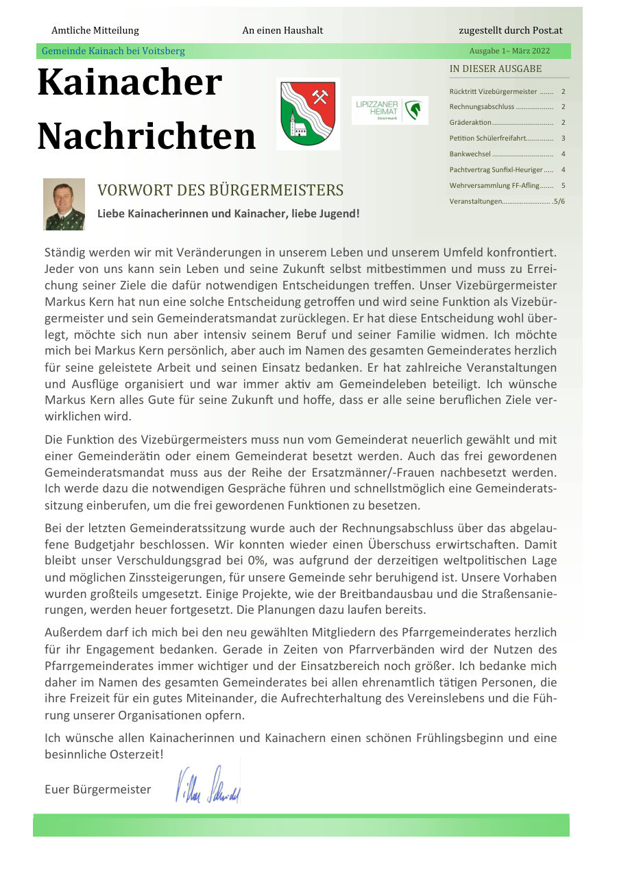 Kainacher Nachrichten – März 2022