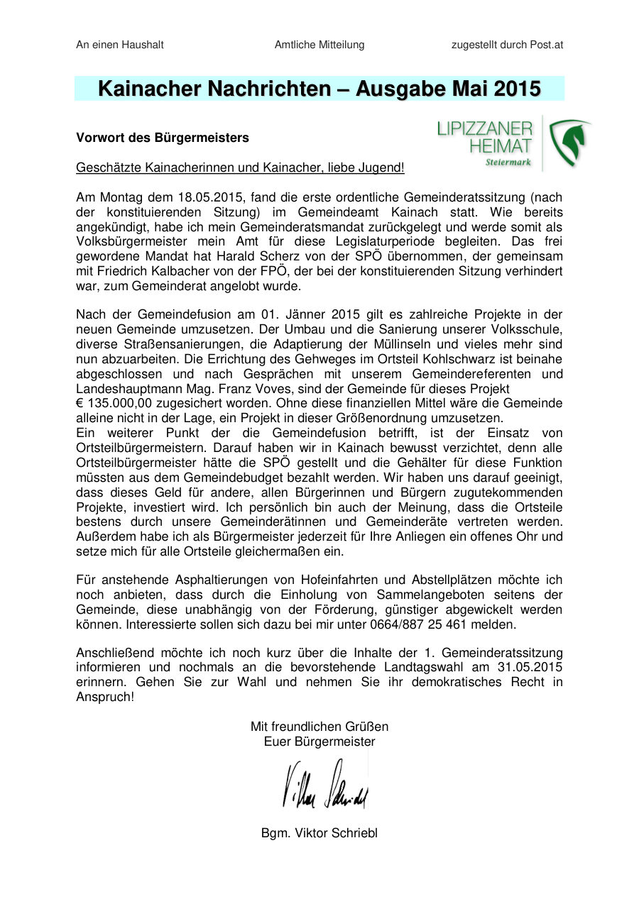 Kainacher Nachrichten – Mai 2015