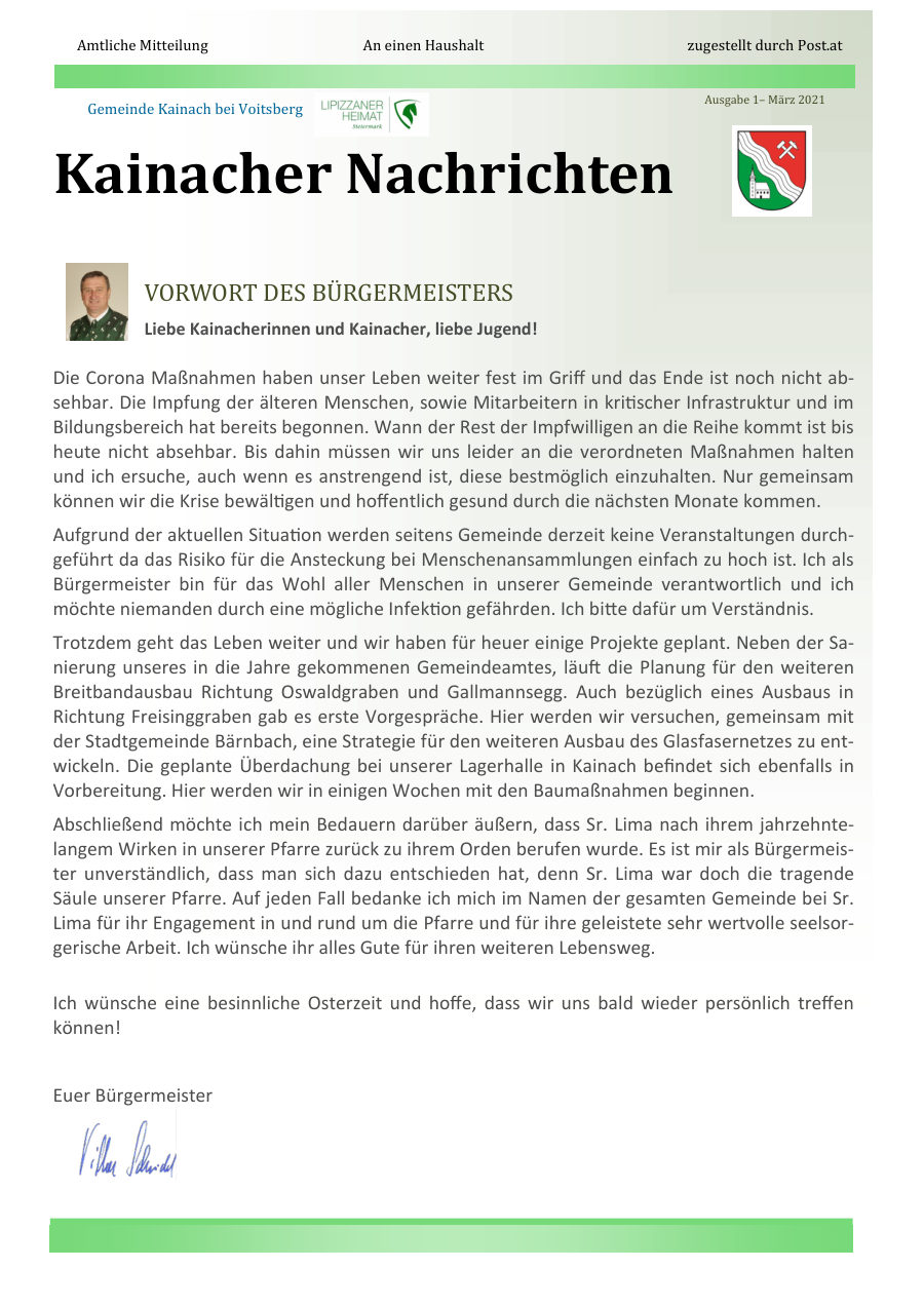 Kainacher Nachrichten – März 2021