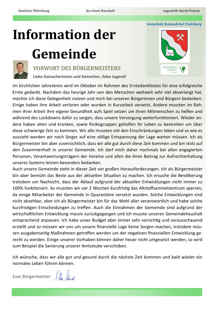 Kainacher Nachrichten – Oktober 2020