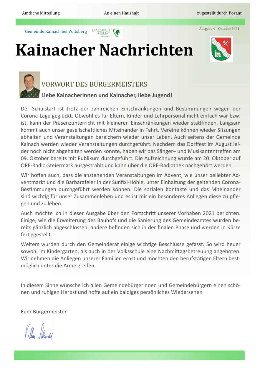 Kainacher Nachrichten – Oktober 2021