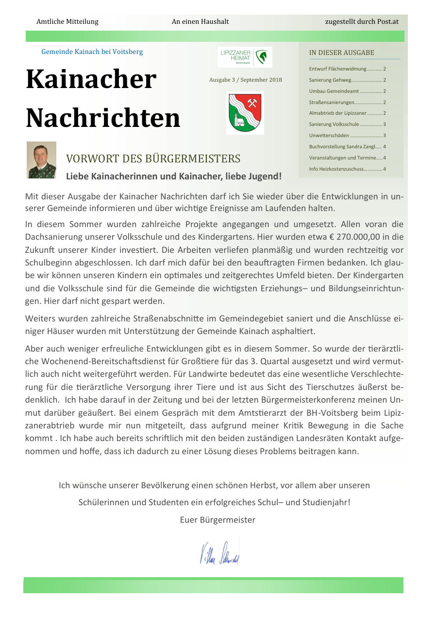 Kainacher Nachrichten – September 2018