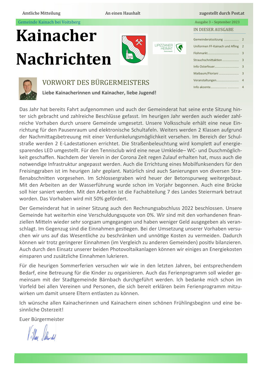 Kainacher Nachrichten – September 2023